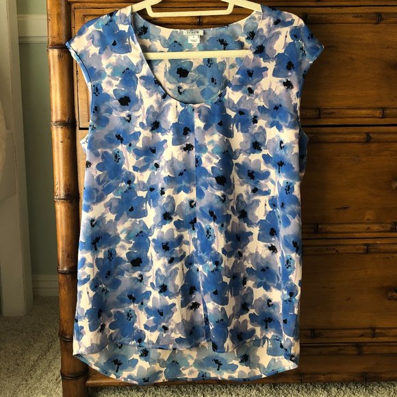 J. Crew Tops - J.Crew Blue and White Floral Short Sleeve - 8